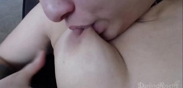  Slut sucks and bites her small tits and hard nipples